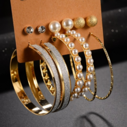 6 Pairs Hoop Pearl Earrings Set