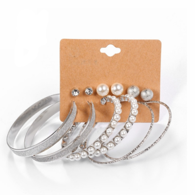 6 Pairs Hoop Pearl Earrings Set - Image 4