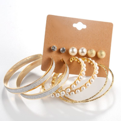 6 Pairs Hoop Pearl Earrings Set - Image 5