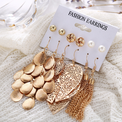 6 Pairs Vintage Gold Earrings Set - Image 4