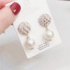 Wool Button Pearl Earrings