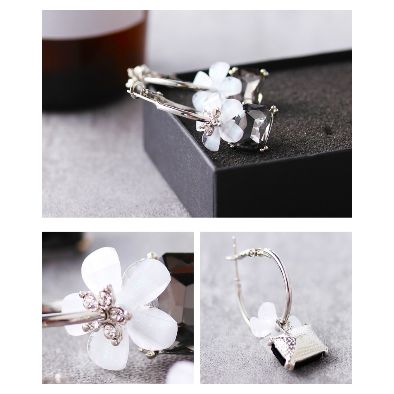 Flower Square Crystal Earrings - Image 2