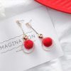 Red Fluffy Ball Earrings