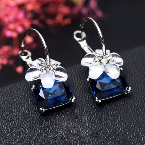 Flower Square Crystal Earrings