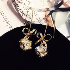 Bowknot Crystal Earrings Gold