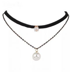 2 Pcs Leather Style Choker with Pearl Pendant