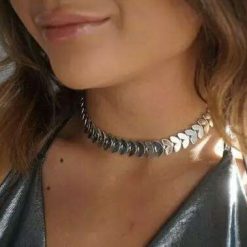 Metal Leaf Choker Silver